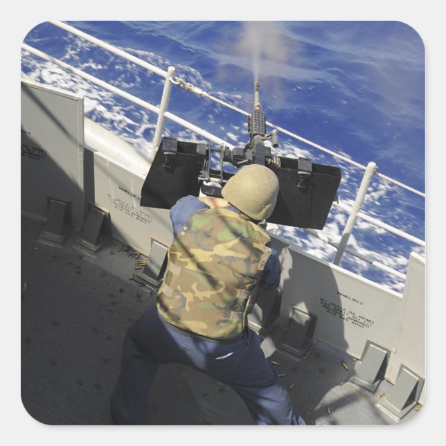 Gunners Mate firing a 50 calibre machine gun Square Sticker (Front)