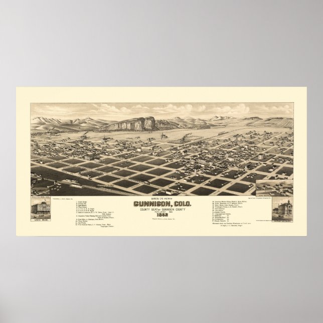 Gunnison, CO Panoramic Map - 1882 Poster (Front)