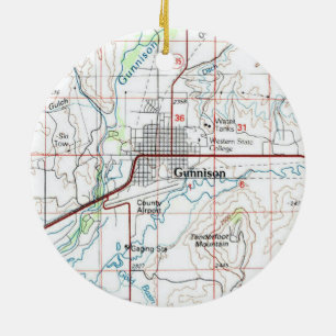 Gunnison CO Topo Map Ceramic Tree Decoration