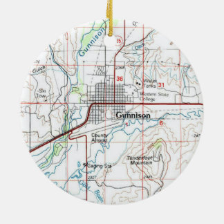 Gunnison CO Topo Map Ceramic Tree Decoration