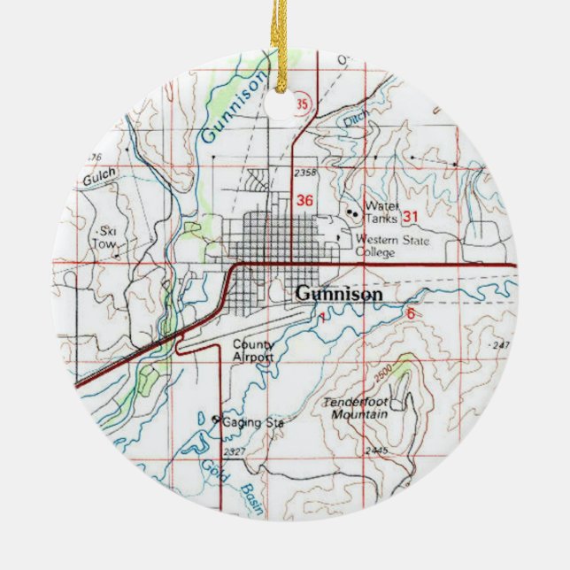 Gunnison CO Topo Map Ceramic Tree Decoration (Back)