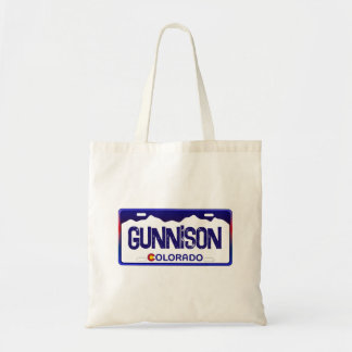 Gunnison Colorado blue license plate tote bag