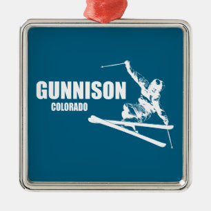 Gunnison Colorado Skier Metal Tree Decoration