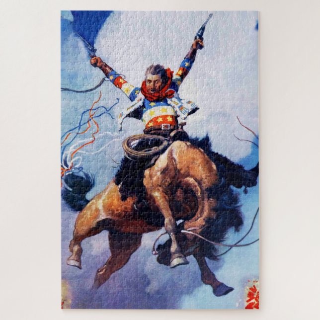 “Guns Ablazing” Western Art by NC Wyeth Jigsaw Puzzle (Vertical)
