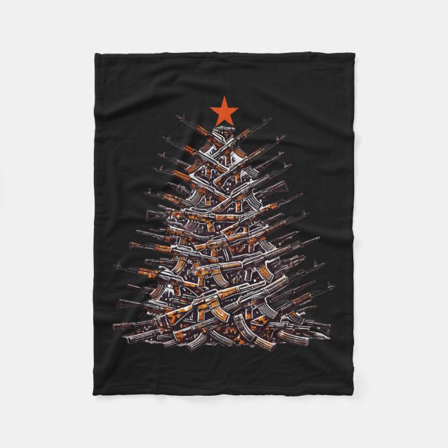 Guns Christmas Tree Funny Xmas 2024 Gifts For Gun  Fleece Blanket (Front)