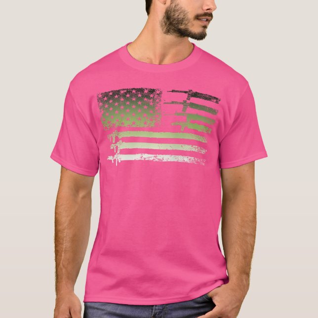 Guns Flag Distressed Veterans Hunters Back T-Shirt (Front)