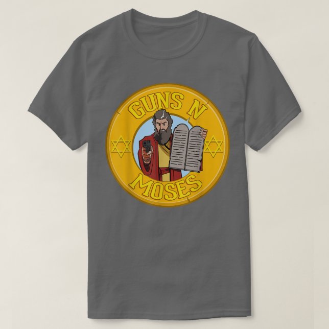 Guns N Moses Jewish Passover Pun Israeli Defence F T-Shirt (Design Front)