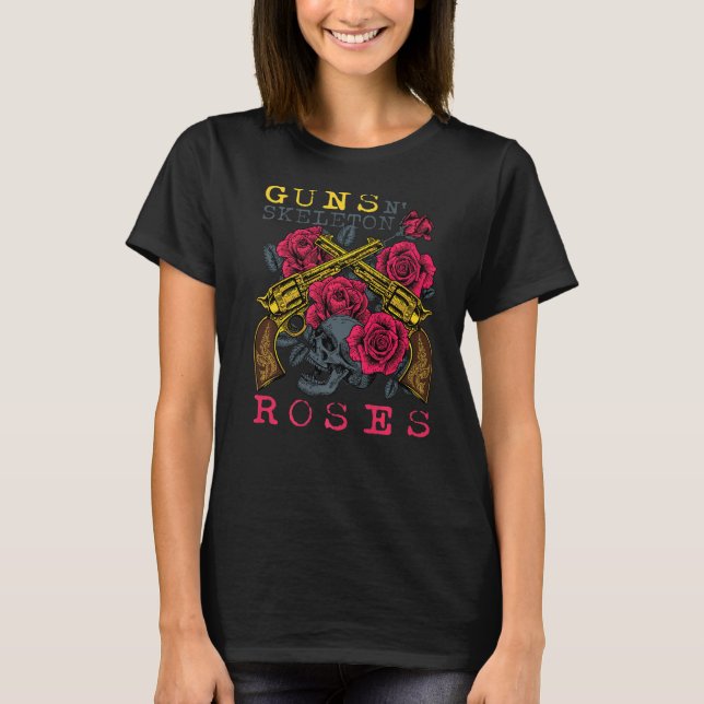 Guns N' Skeleton Halloween Roses   T-Shirt (Front)