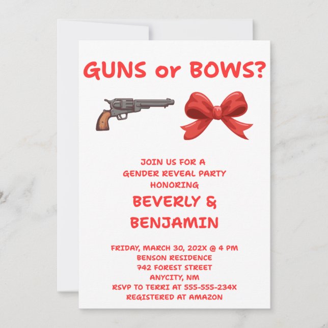 Guns or Bows Gender Reveal Invitation (Front)