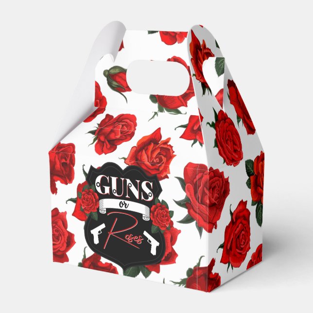 Guns or Roses Gender Reveal Baby Shower Badge Favour Box (Front Side)