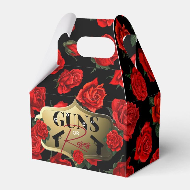 Guns or Roses Gender Reveal Baby Shower Black Favour Box (Front Side)