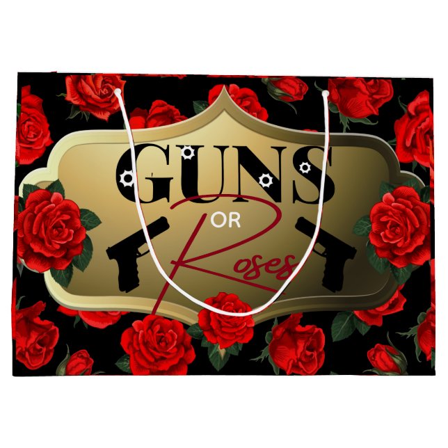 Guns or Roses Gender Reveal Baby Shower Black  Large Gift Bag (Back)