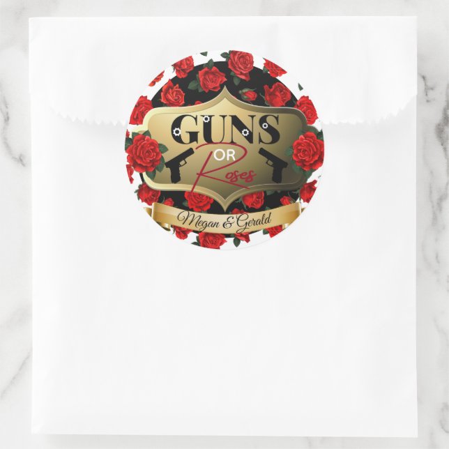 Guns or Roses Gender Reveal Baby Shower Classic Round Sticker (Bag)