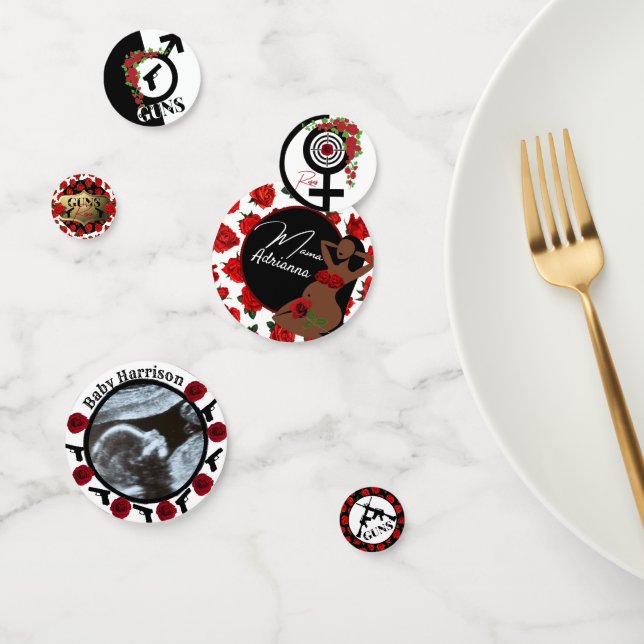 Guns or Roses Gender Reveal Baby Shower Photo Confetti (Group)