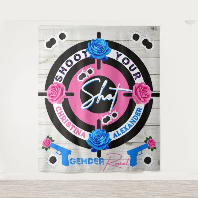 Guns or Roses Gender Reveal Baby Shower Pink/Blue Tapestry (Front)