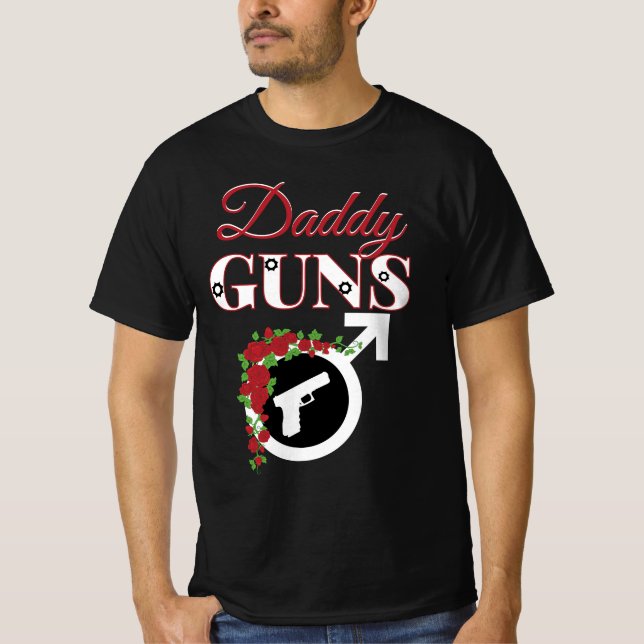 Guns or Roses Gender Reveal Baby Shower T-Shirt (Front)
