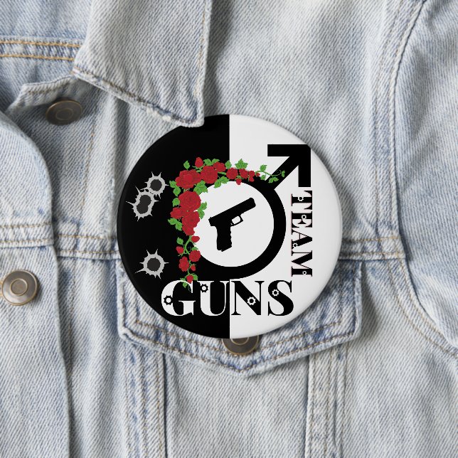Guns or Roses Gender Reveal Baby Shower| Team GUNS 10 Cm Round Badge (In Situ)