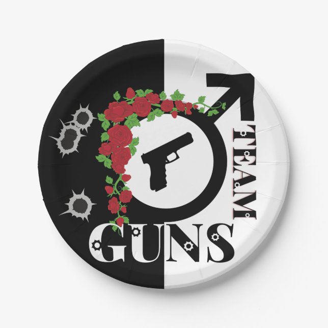 Guns or Roses Gender Reveal Baby Shower| Team GUNS Paper Plate (Front)