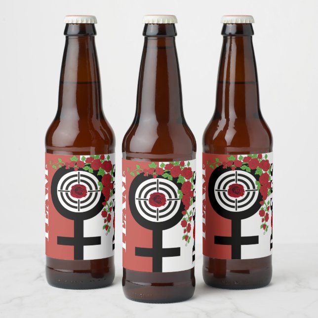 Guns or Roses Gender Reveal Baby Shower|Team Roses Beer Bottle Label (Bottles)