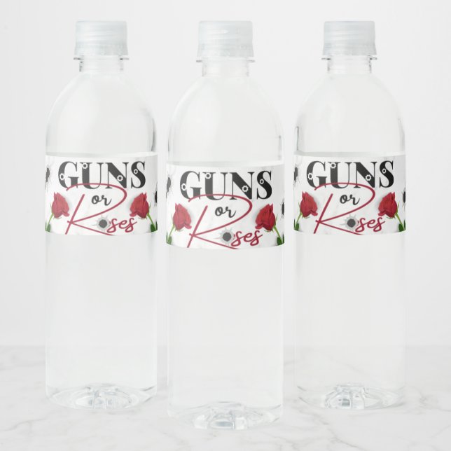 Guns or Roses Gender Reveal Baby Shower Water Bottle Label (Bottles)