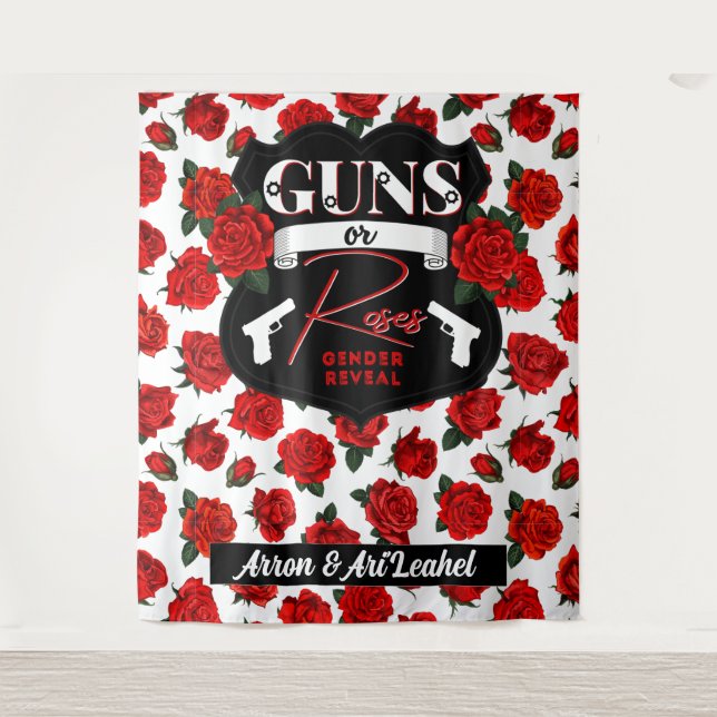 Guns or Roses Gender Reveal Red|Black Baby Shower Tapestry (Front)