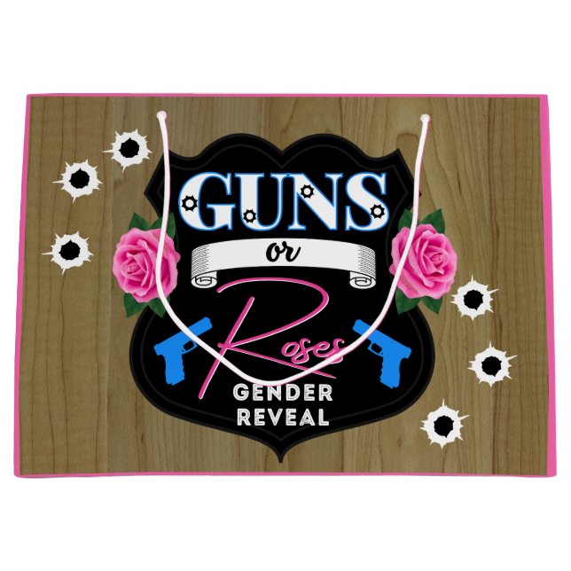 Guns or Roses Pink/Blue Gender Reveal Baby Shower  Large Gift Bag (Front)