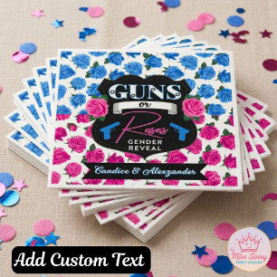 Guns or Roses Pink Blue Gender Reveal Badge Napkin