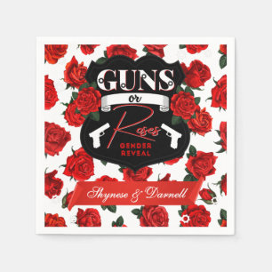 Guns or Roses Red Black Gender Reveal Baby Shower Napkin