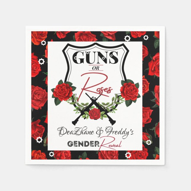 Guns or Roses Red & BlackGender Reveal Baby Shower Napkin (Front)