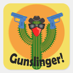 Gunslinger Cactus Design - Square Stickers, Glossy Sticker