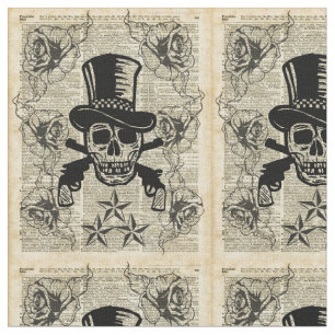 Gunslinger,Happy Skull,Guns,Roses,Gift,Teens,Rock Fabric