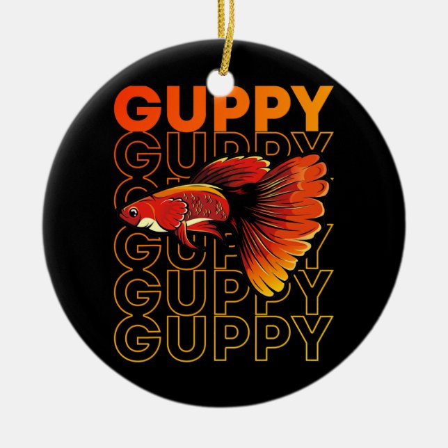 Guppy Fish 80's Style Tropical Fish Keeper  Ceramic Tree Decoration (Front)