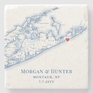 Gurney's Montauk Wedding Favour Long Island NY Map Stone Coaster