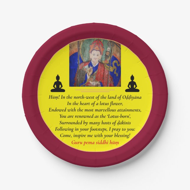 Guru Rinpoche & Seven Line Prayer /Padmasambhava P Paper Plate (Front)