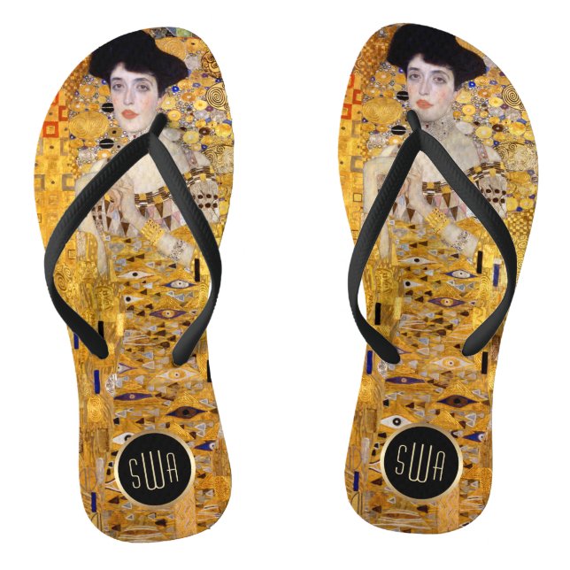 Gustav Klimt Adele Portrait in Gold with Monogram Jandals (Footbed)