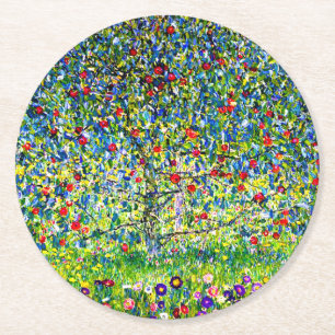 Gustav Klimt Apple Tree Round Paper Coaster