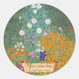 Gustav Klimt "Bauerngarten" Bookplate Classic Round Sticker