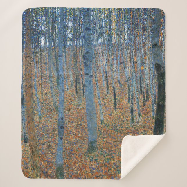Gustav Klimt Beech Tree Forest Grove Sherpa Blanket (Front)