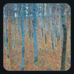 Gustav Klimt Beech Tree Forest Grove Square Sticker<br><div class="desc">This is based on classic nature painting artworks by Gustav Klimt, Beech Grove 1, 1902. The artwork portrays a dense forest of tall, slender birch trees, with pale trunks marked by dark, vertical lines. The foliage is depicted in shades of blue, green, and yellow, adding a sense of depth and...</div>