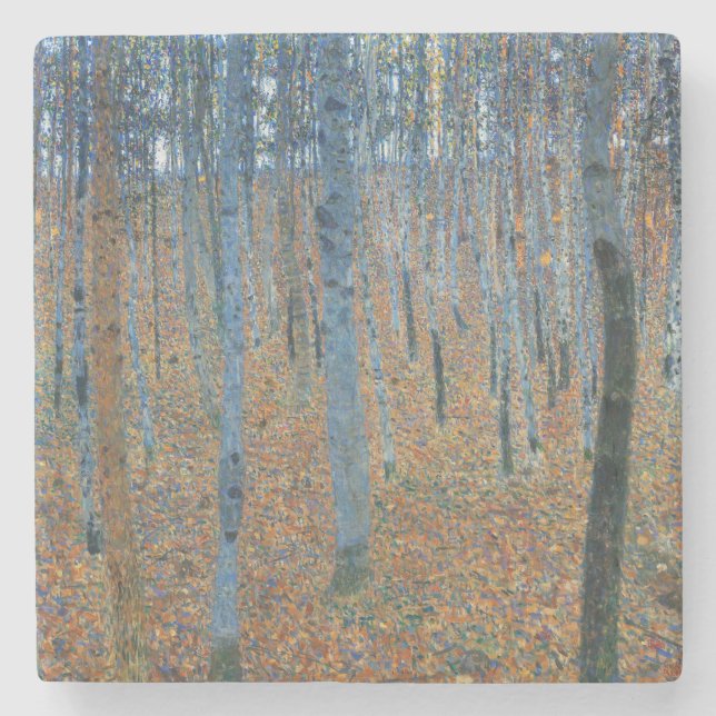 Gustav Klimt Beech Tree Forest Grove Stone Coaster (Front)