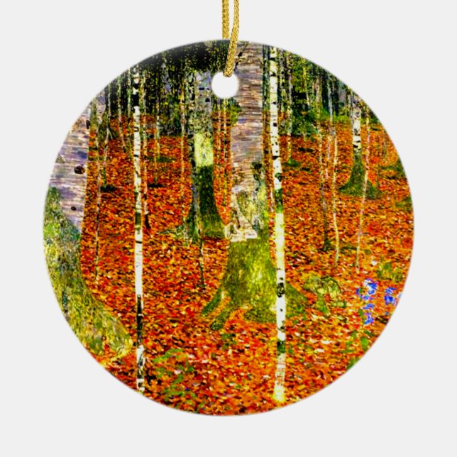 Gustav Klimt Birch Trees Ceramic Tree Decoration (Front)