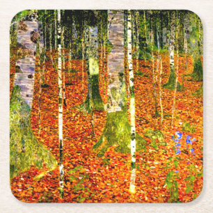 Gustav Klimt Birch Trees Square Paper Coaster