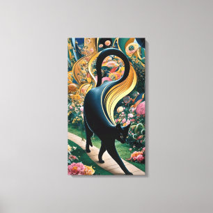 Gustav Klimt Black Cat In a Flower Garden, Cat Art Canvas Print