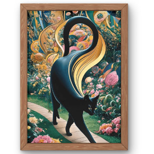 Gustav Klimt Black Cat In a Flower Garden, Cat Art Poster