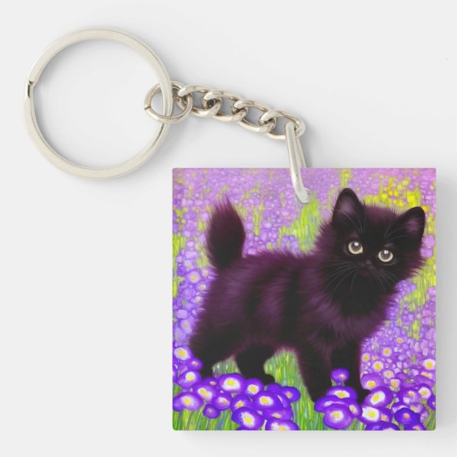 Gustav Klimt Black Kitten Key Ring (Front)