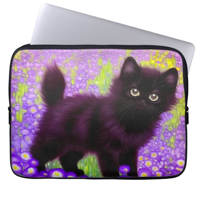 Gustav Klimt Black Kitten Laptop Sleeve (Front)