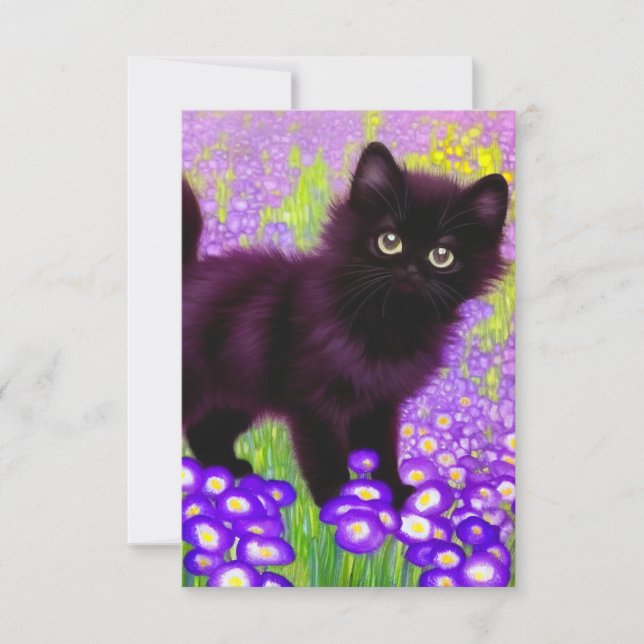 Gustav Klimt Black Kitten RSVP Card (Front)