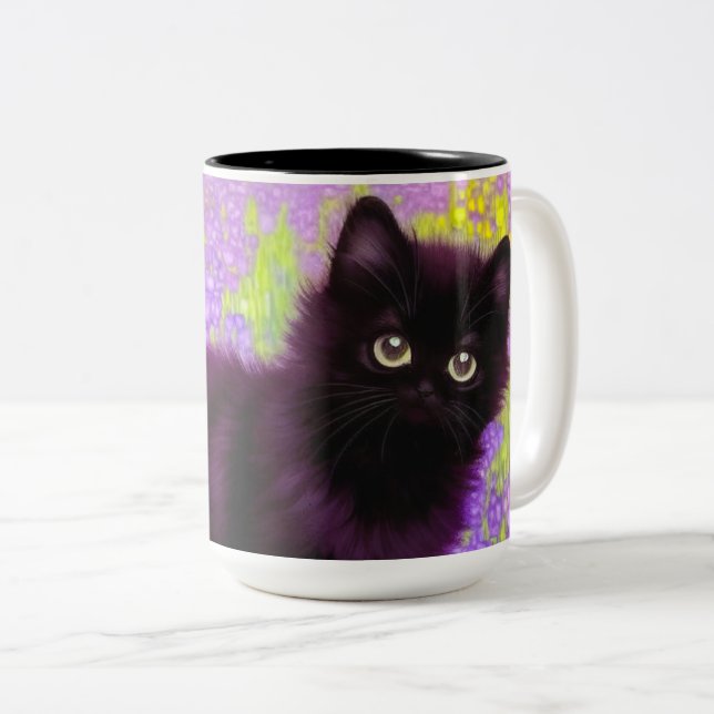 Gustav Klimt Black Kitten Two-Tone Coffee Mug (Front Right)