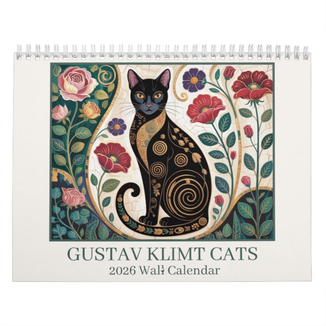 Gustav Klimt Cats 2026 Wall Calendar – Art Nouveau (Cover)