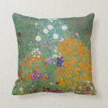 Gustav Klimt Cottage Garden Vintage Throw Pillow<br><div class="desc">Beautiful very colourful painting by Gustav Klimt "Bauerngarten"  (Cottage Garden).   Flowers of white,  pink,  orange and blue fill this brilliant piece.</div>
